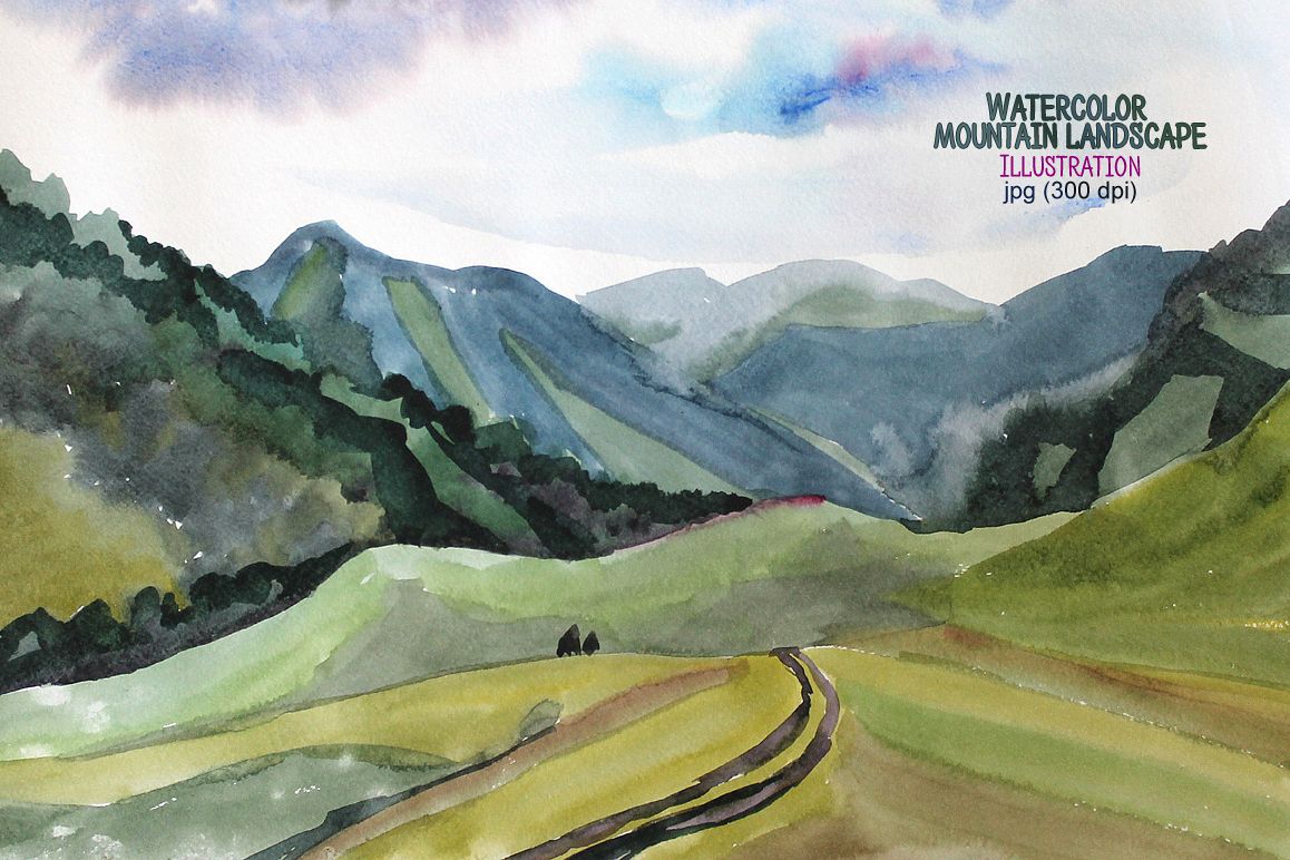 Watercolor mountain landscape example image 1