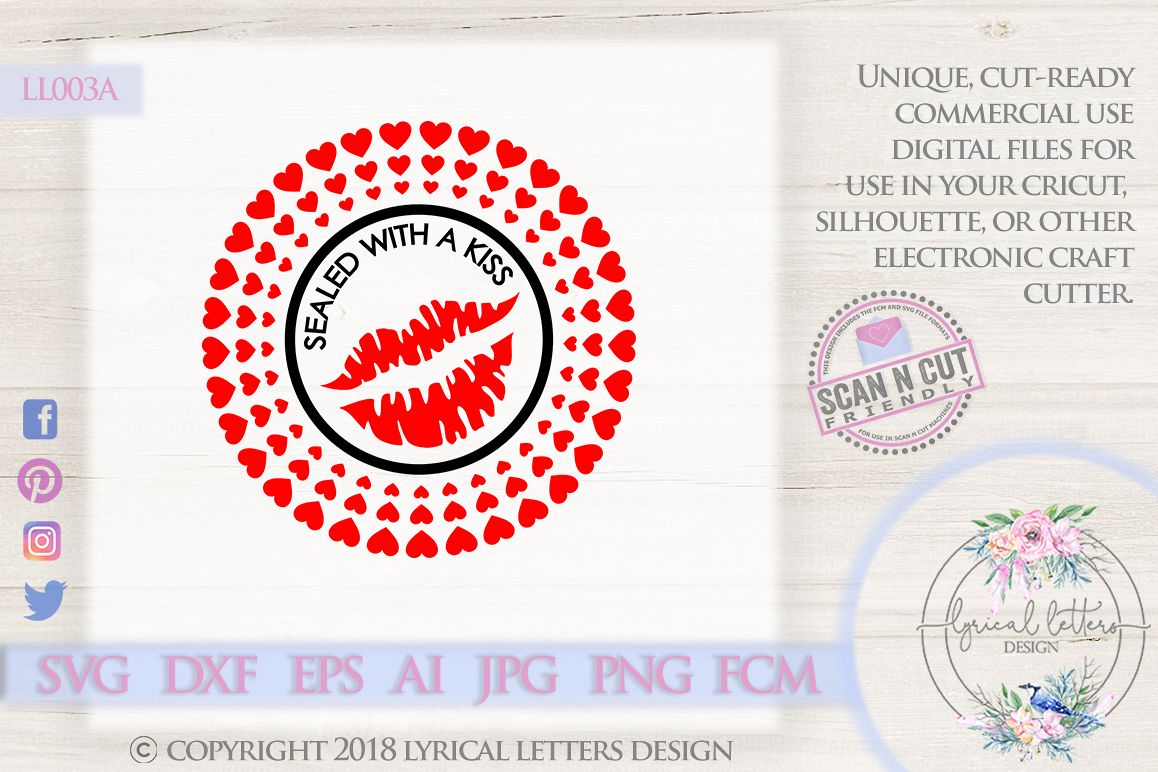 Sealed With a Kiss Valentine's Day SVG DXF Cut File LL003A example image 1