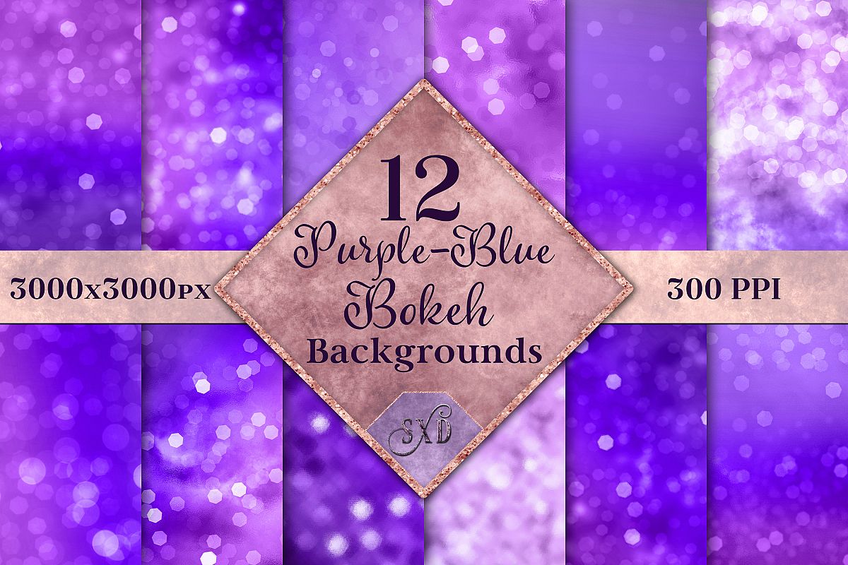 Purple-Blue Bokeh Backgrounds - 12 Image Textures Set example image 1