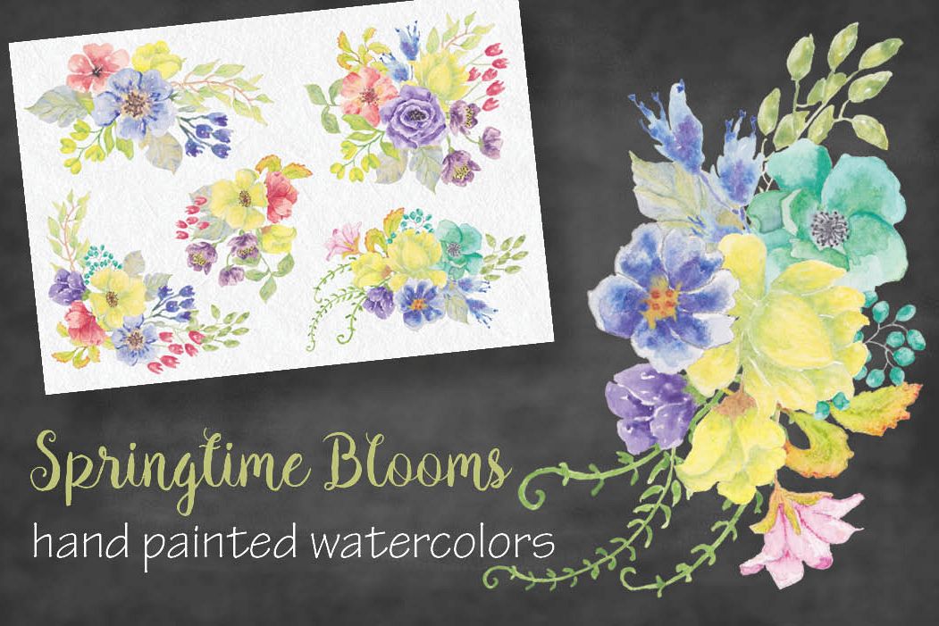 Watercolor sprays of bright spring flowers example image 1