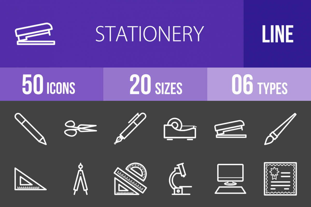 50 Stationery Line Inverted Icons example image 1