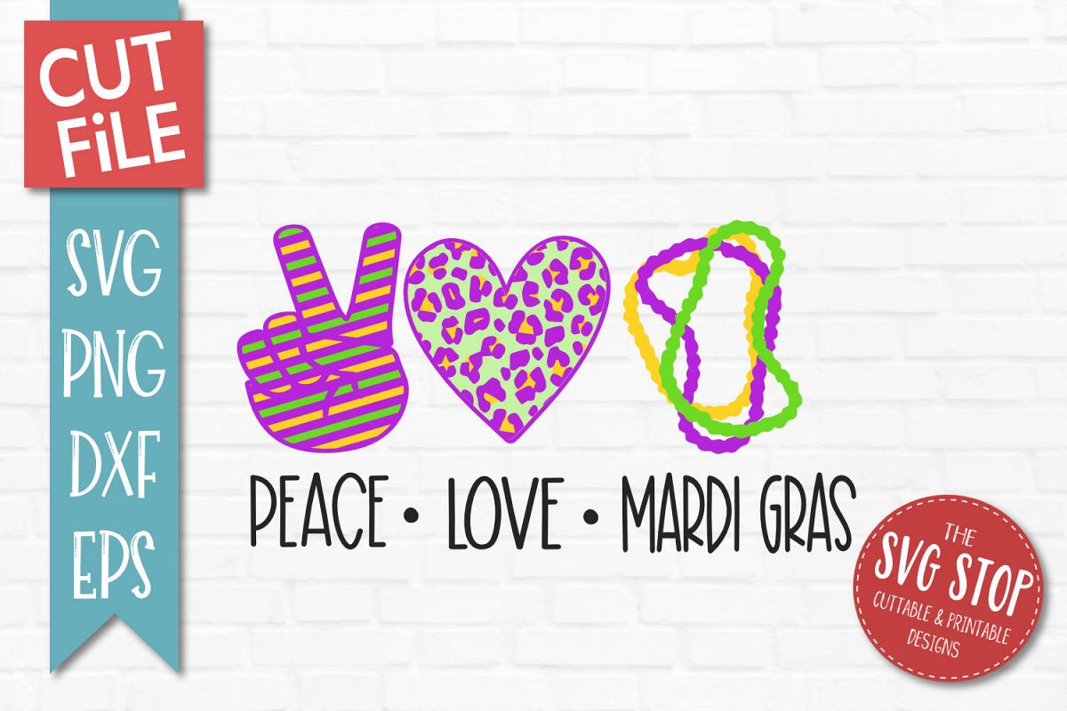 Peace Love Mardi Gras SVG, PNG, DXF, EPS example image 1