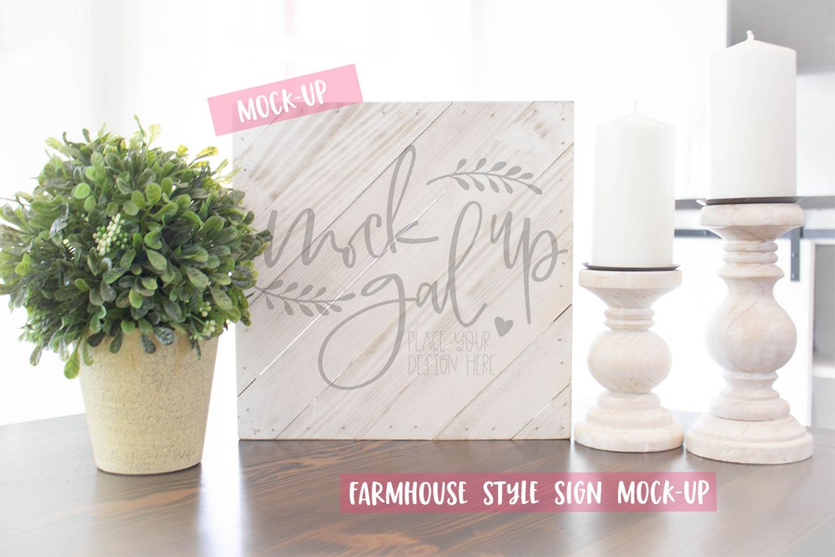Farmhouse Style Sign Mock Up - White Wood Sign Mockup example image 1