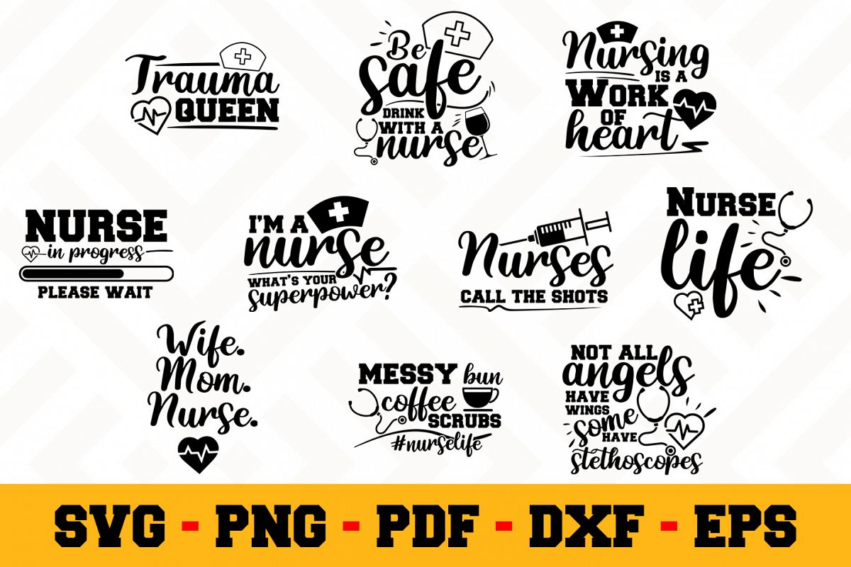 Nurse 10 Designs Pack | Nurse SVG Bundle example image 1