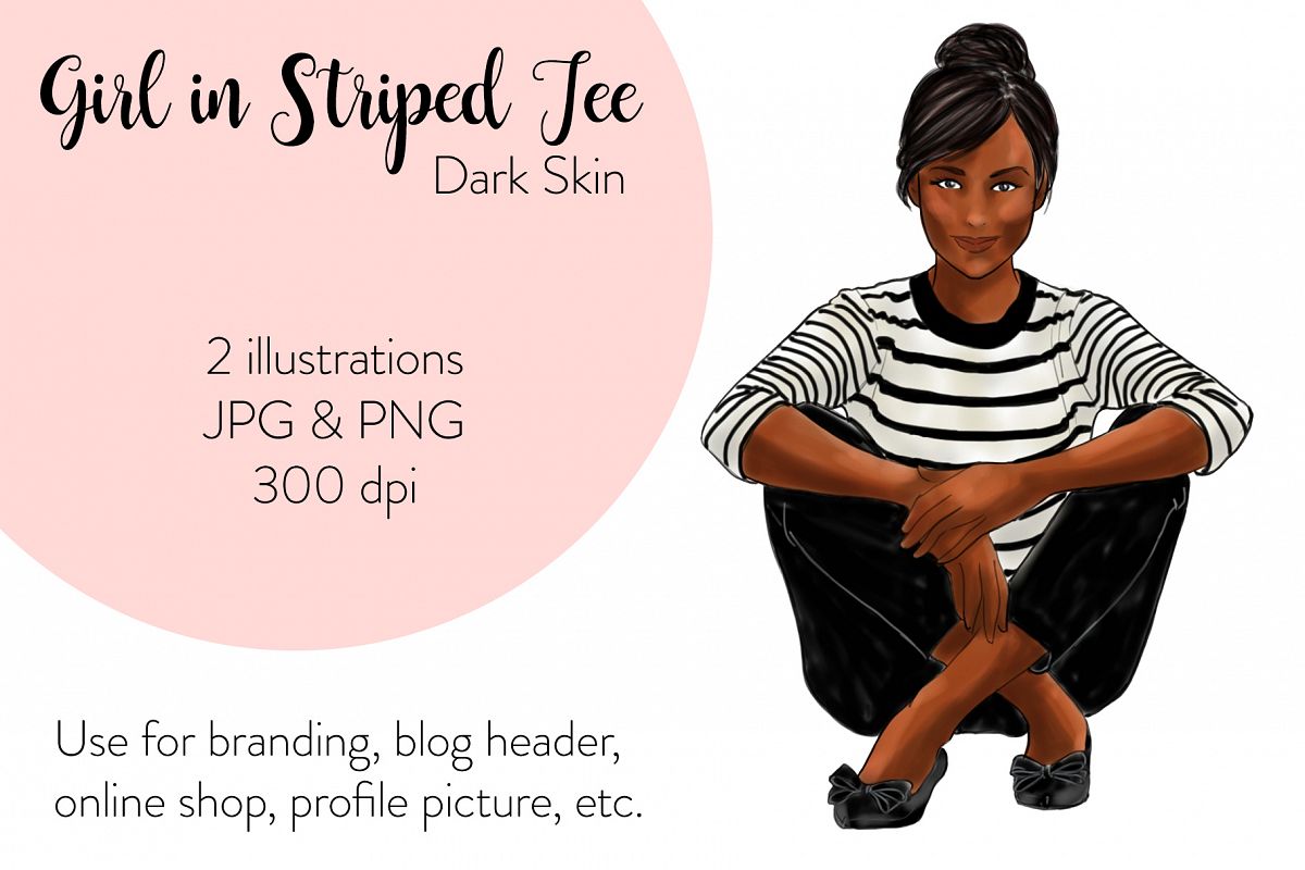 Fashion illustration - Girls in striped T - Dark Skin example image 1