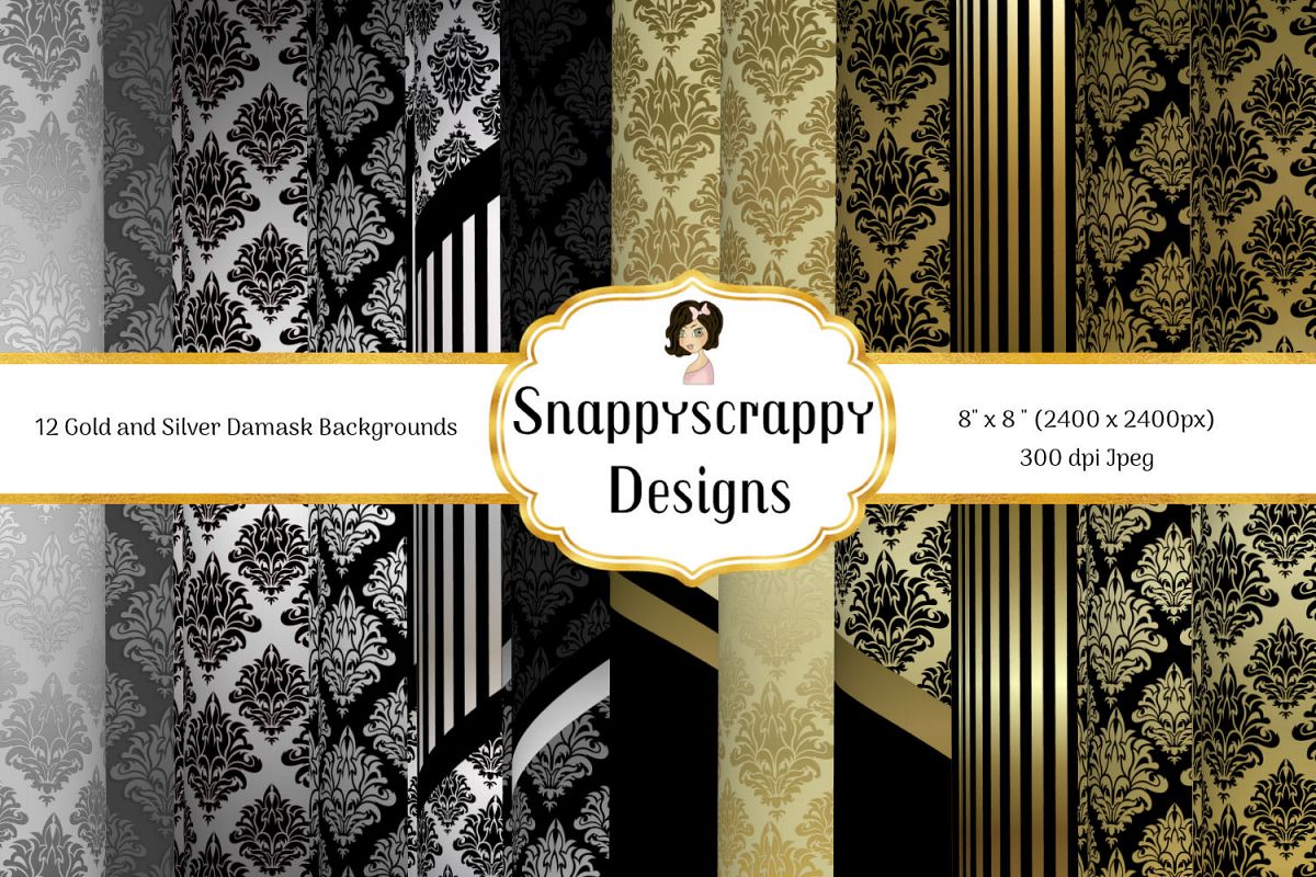 Black and Gold Decorative Background Paper Pack example image 1