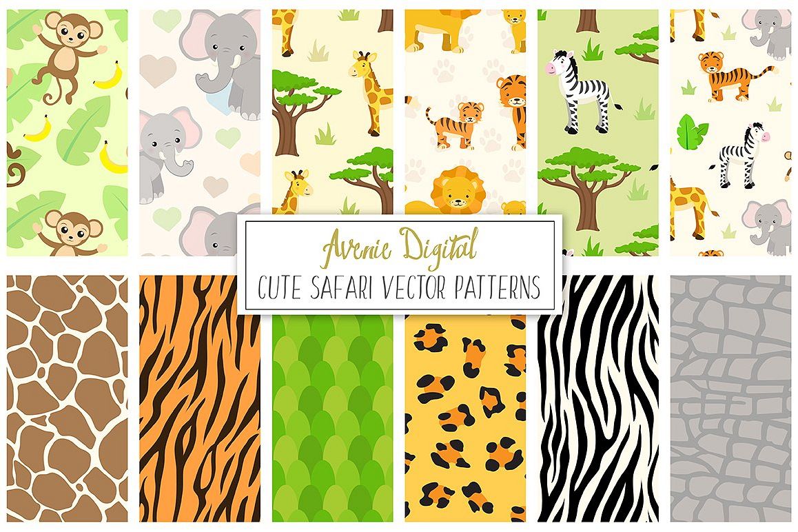 Safari Animals Digital Paper and Vector Patterns example image 1