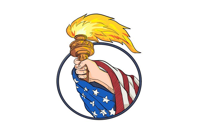 Hand Holding Statue of Liberty Torch Drawing Black and White example image 1