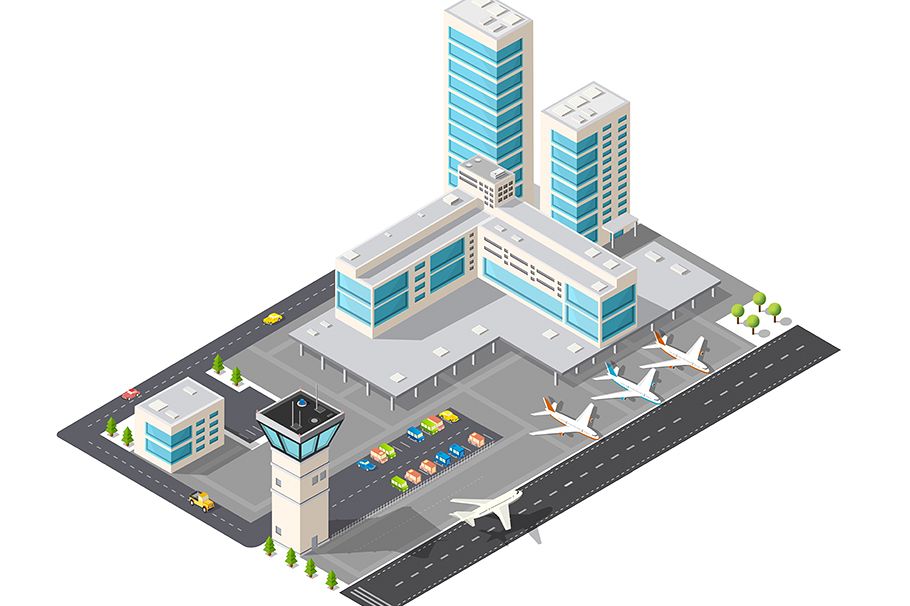 Isometric map of the city airport example image 1