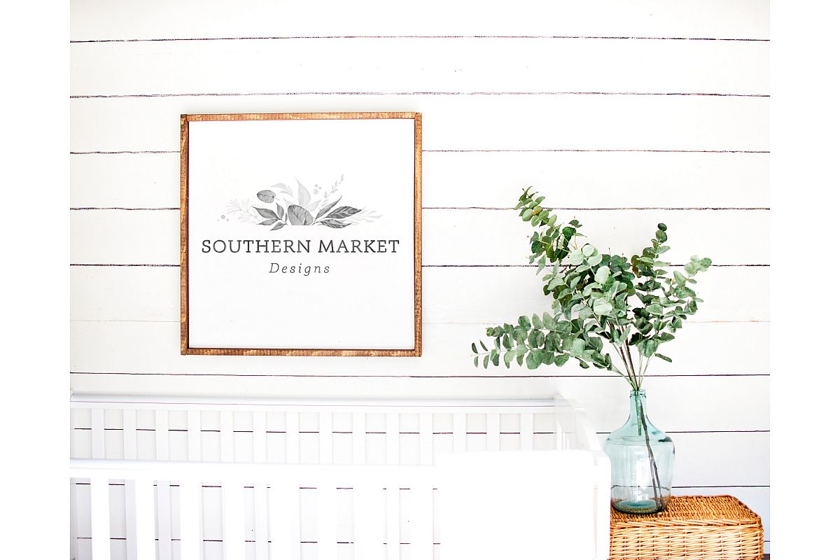 Nursery 24x24 Sign Mock Up Wood Frame Styled Photography example image 1