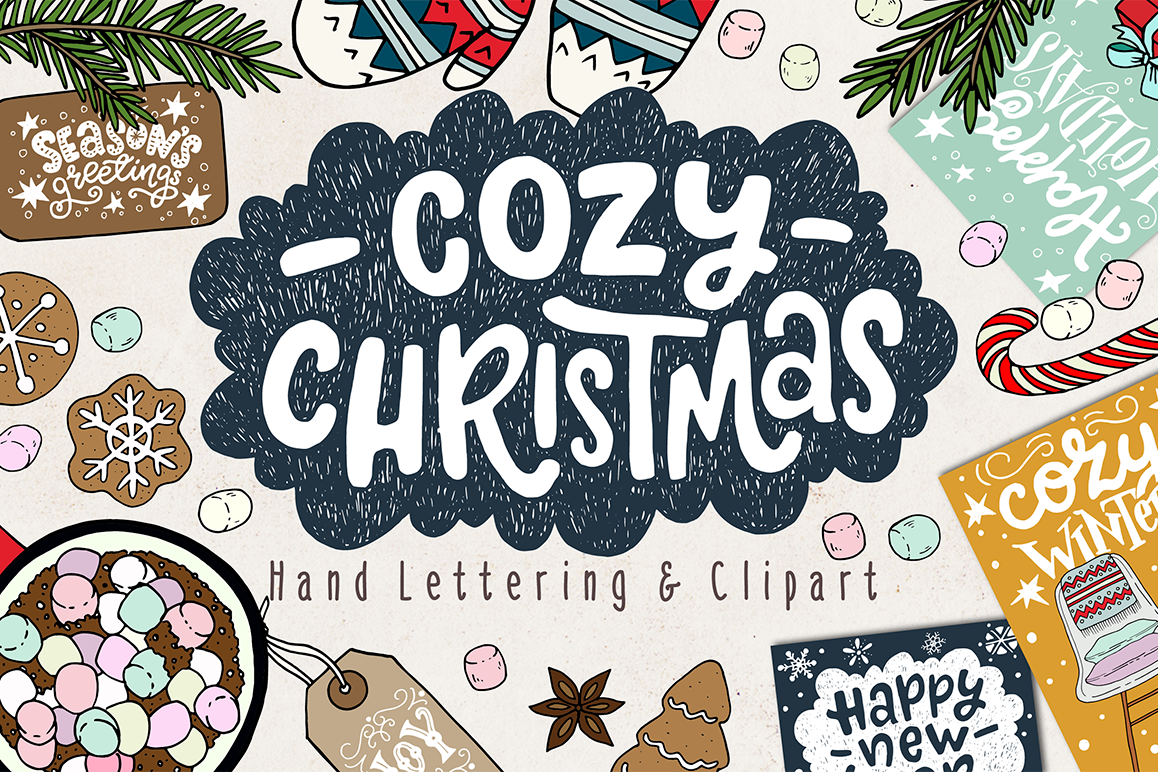 Cozy Christmas Lettering & Clipart example image 1