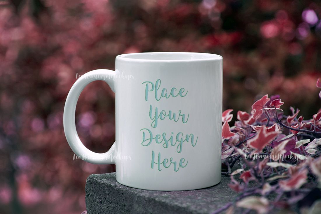 White coffee mug mockup autumn bokeh example image 1