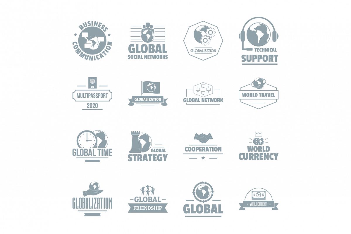 Global business logo icons set, simple style example image 1