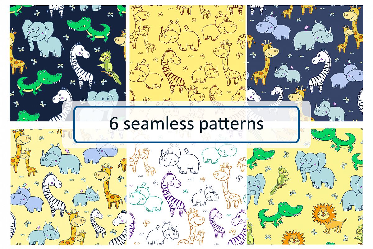 African animals. Seamless patterns. example image 1