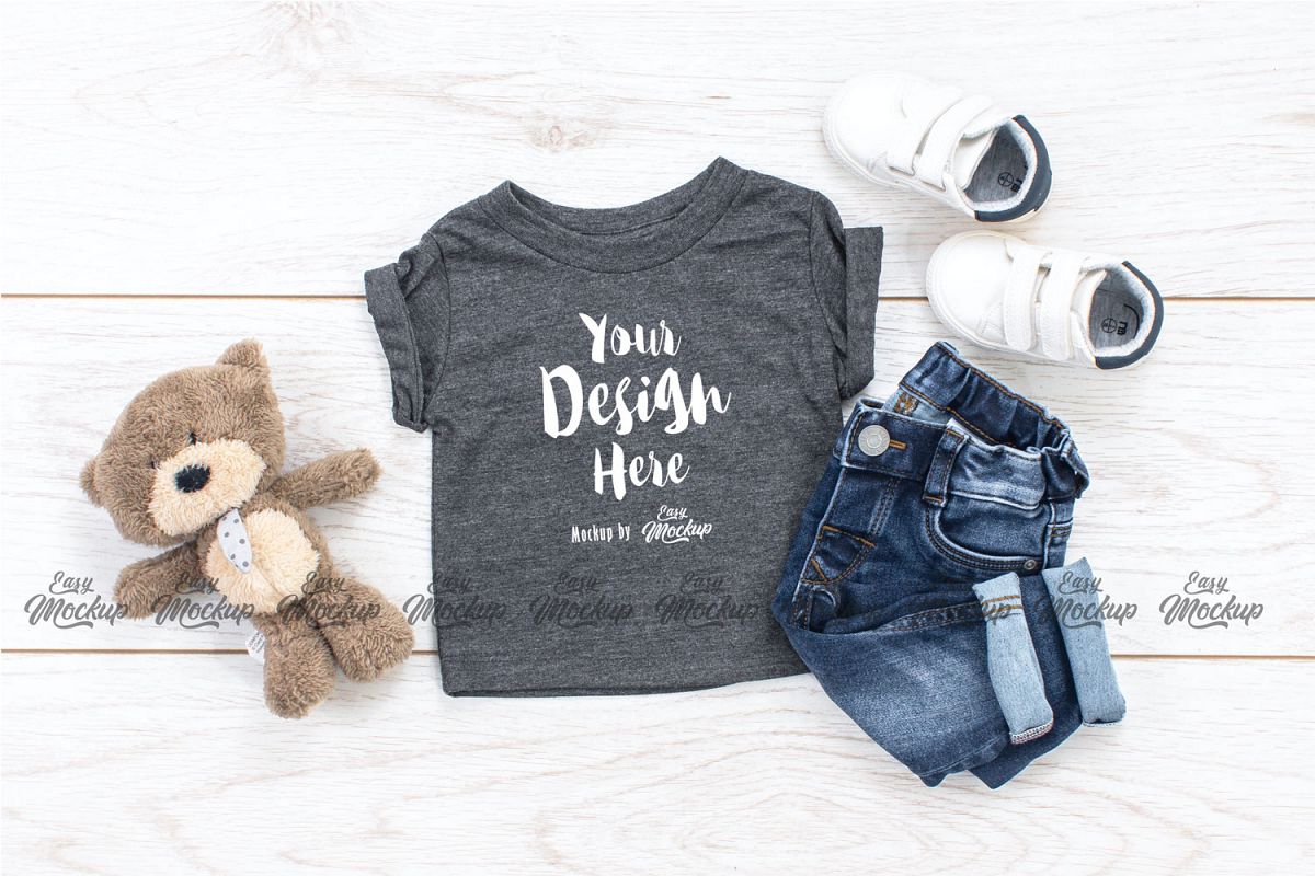Dark Grey Heather White Bella Canvas 3001B MockUp example image 1