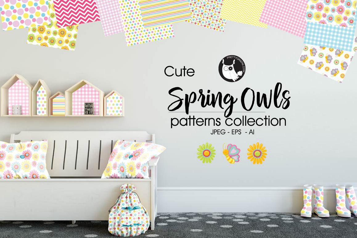 spring-owls, digital papers example image 1