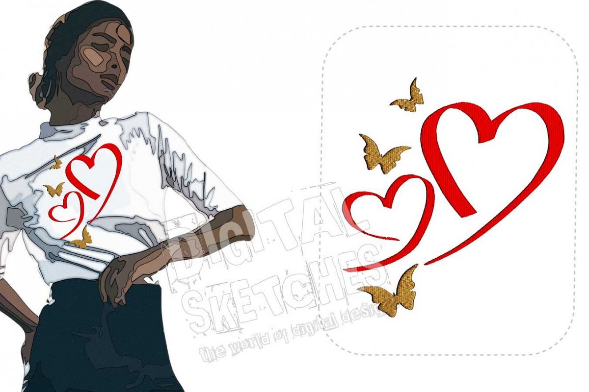 Heart Butterfly Machine Embroidery Design 3 Sizes example image 1