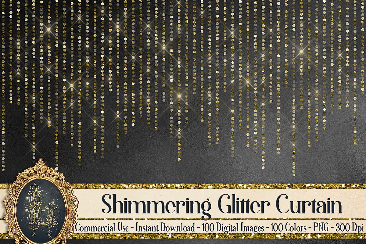 100 Shimmering Glitter Curtain Border Overlay Digital Images example image 1