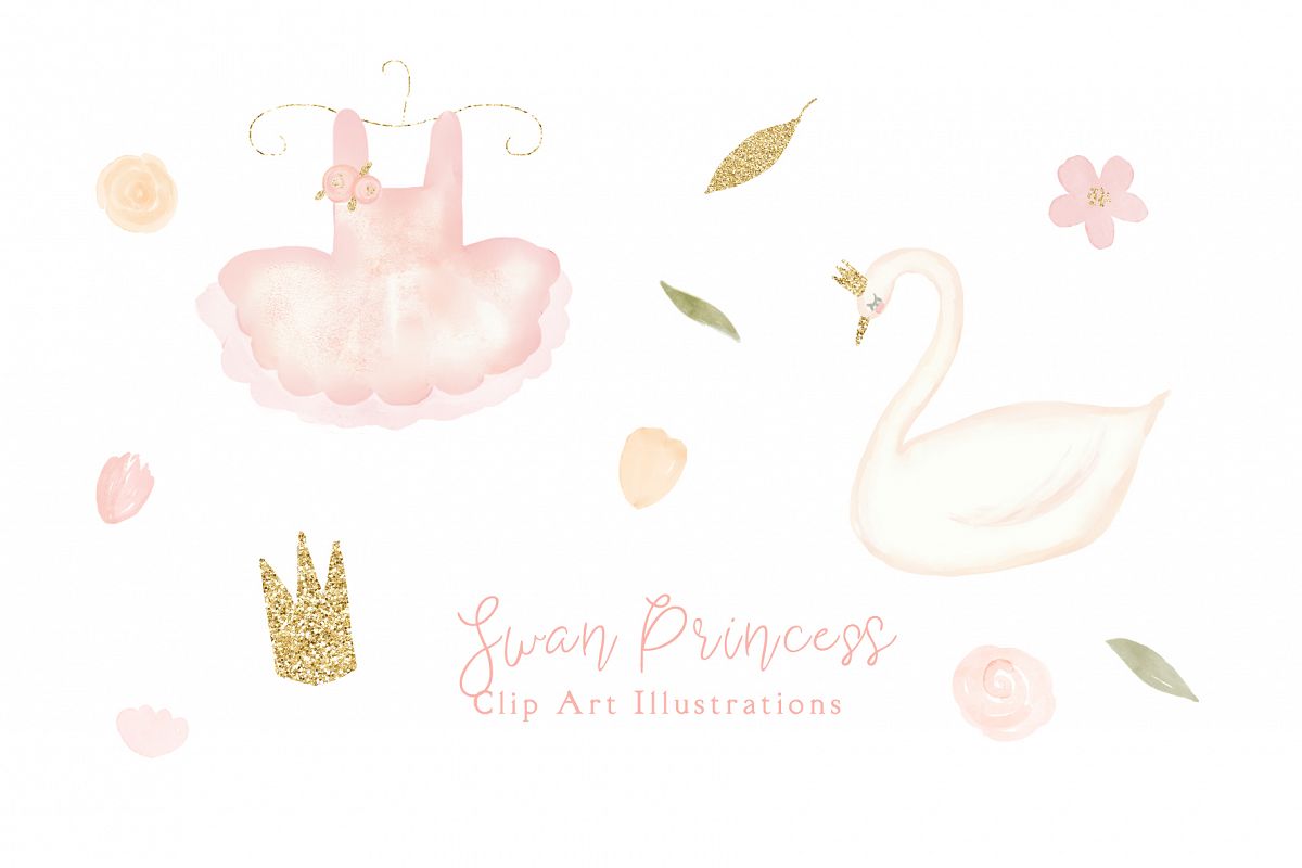 Swan Princess Watercolor Clipart example image 1