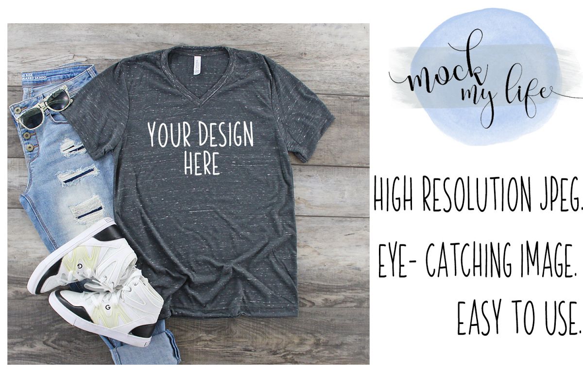 Bella Canvas Mockup / Plain Shirt Mock up / Charcoal Marble example image 1