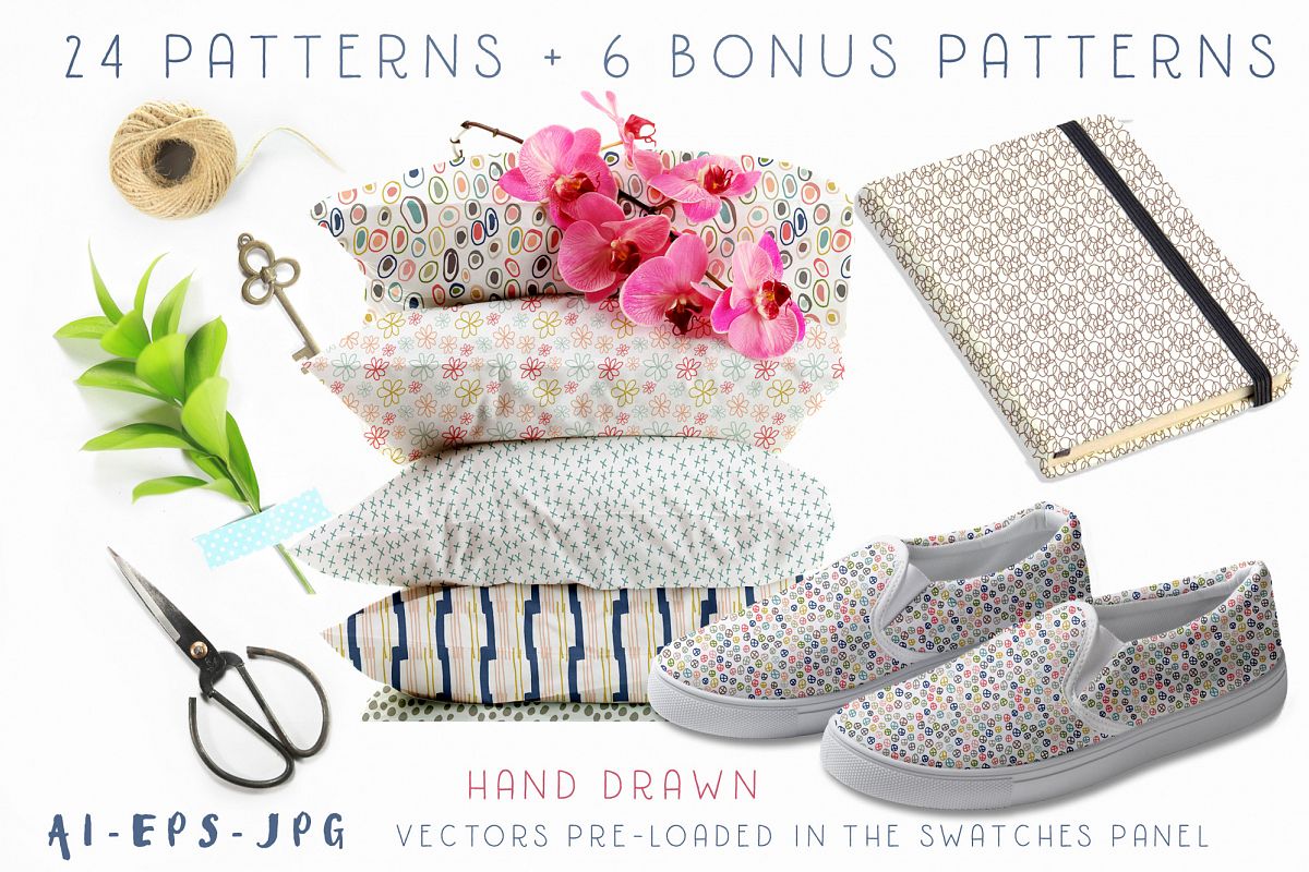 Hand Drawn Seamless Patterns Papers example image 1