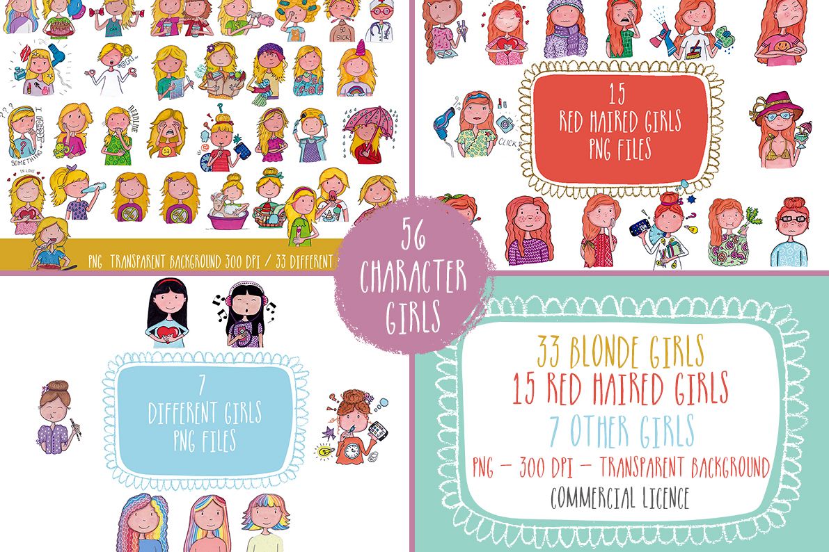 Girl Characters Clipart example image 1