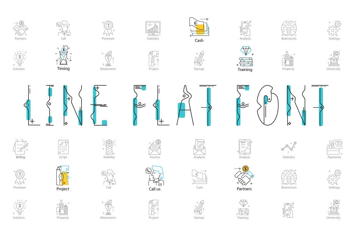 Line Flat font + line flat icon example image 1