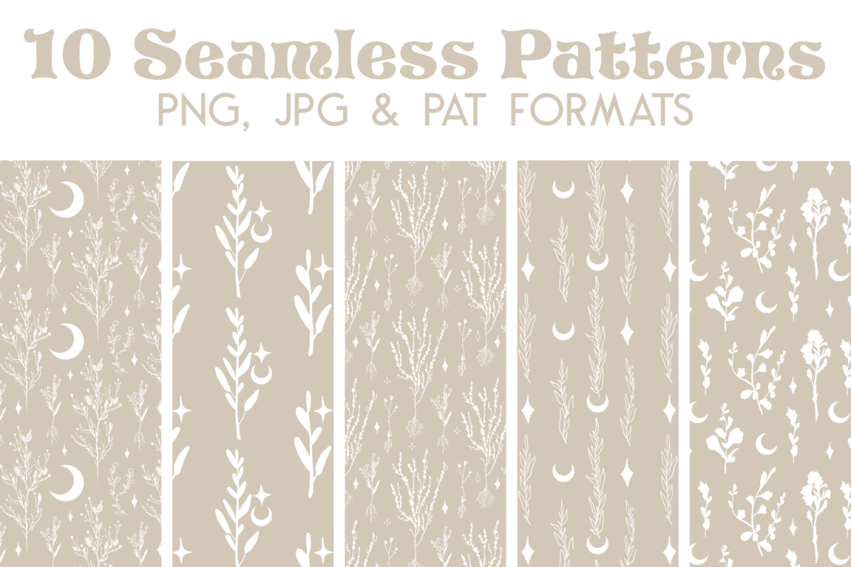 Floral Moon Seamless Pattern - Boho Digital Paper Pack example image 1