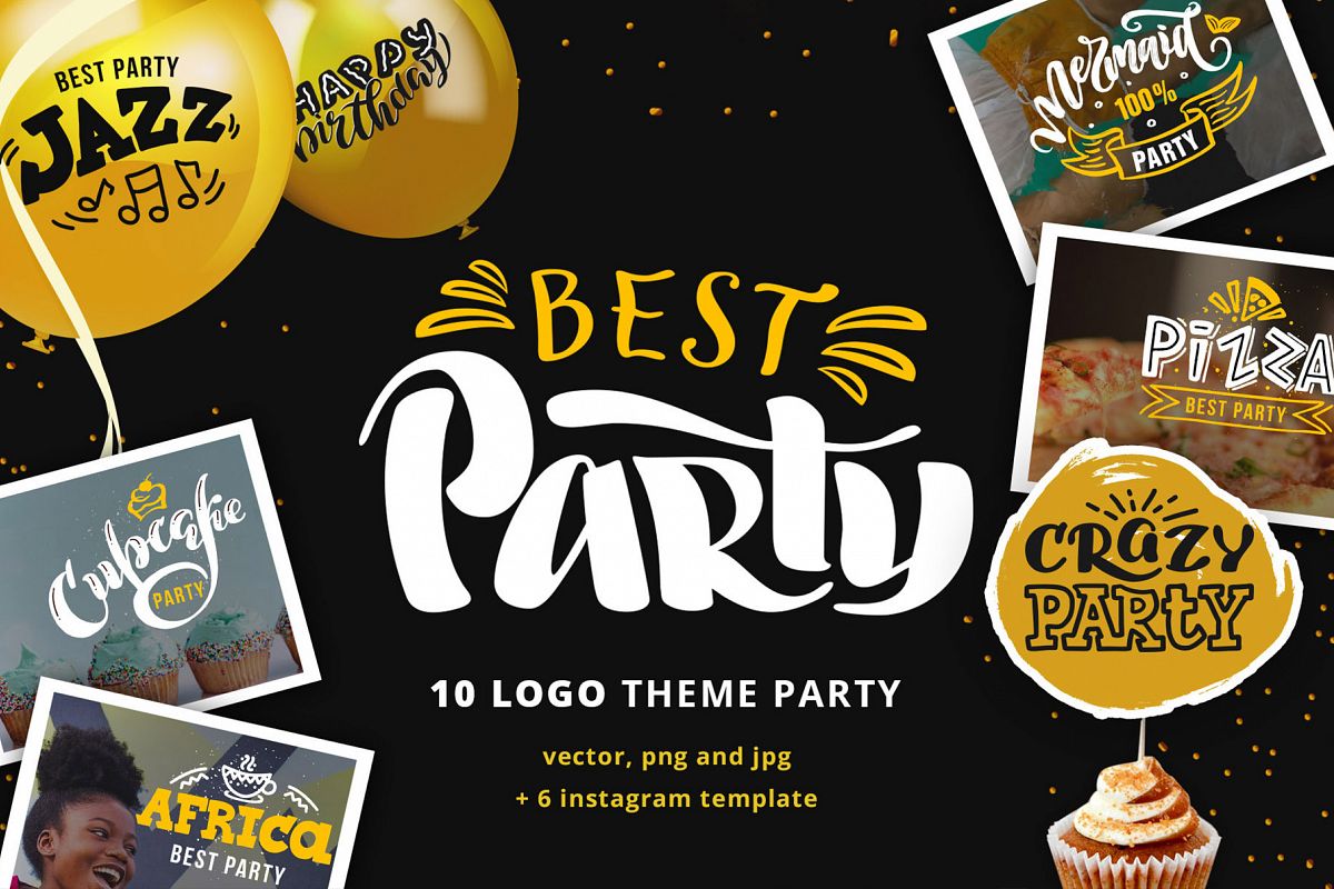 Party lettering, logos set example image 1