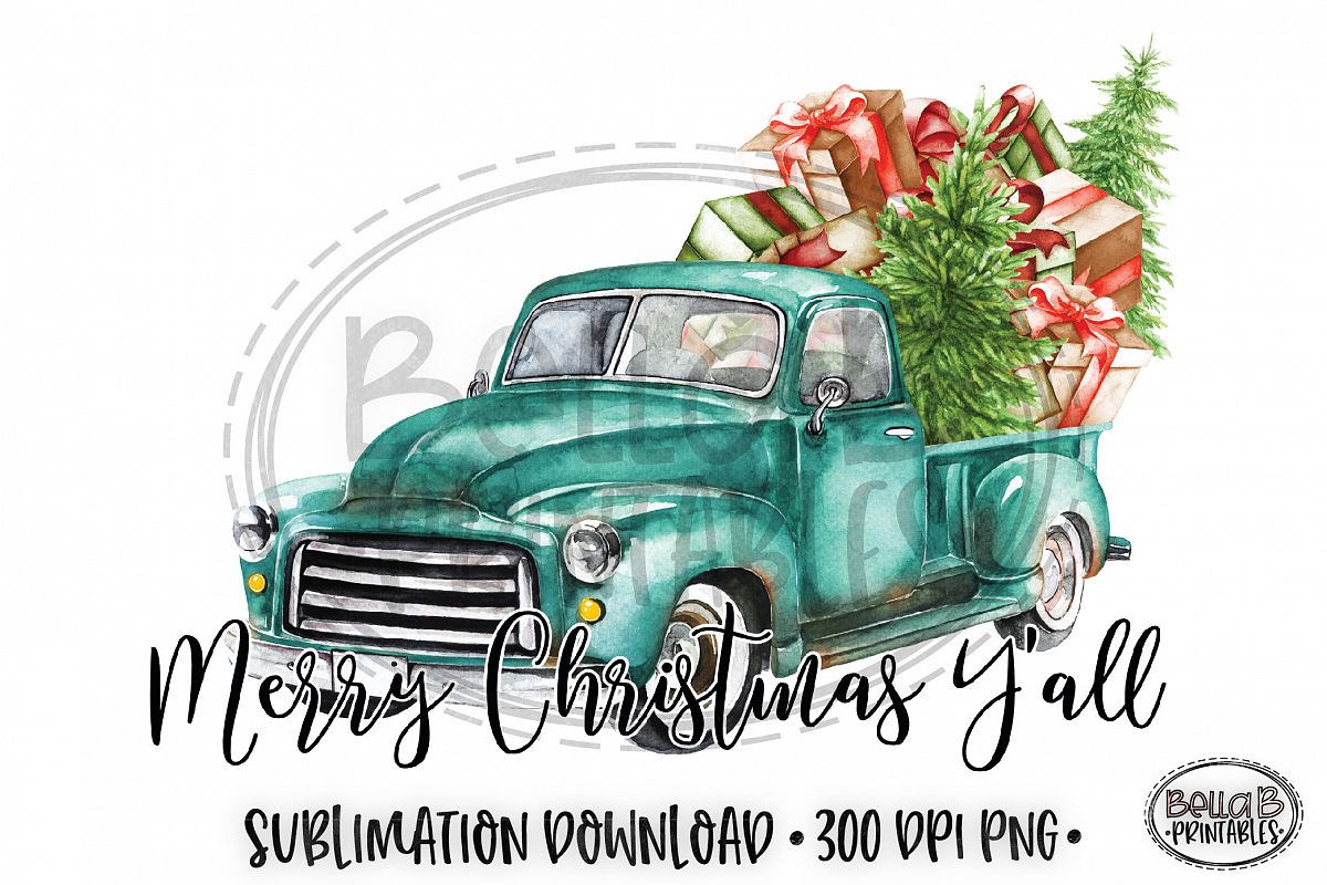 Christmas Sublimation Design, Christmas Truck Sublimation example image 1