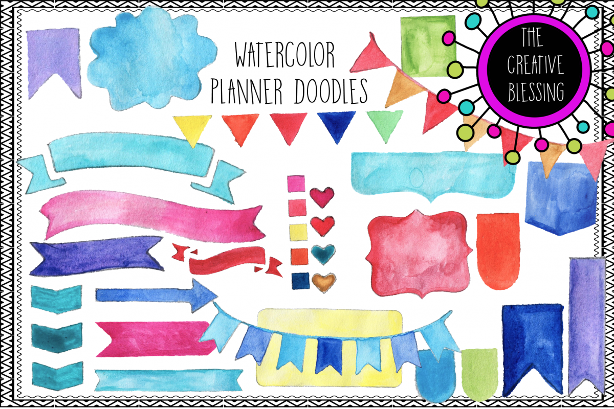 Watercolor Planner Doodles Clipart example image 1