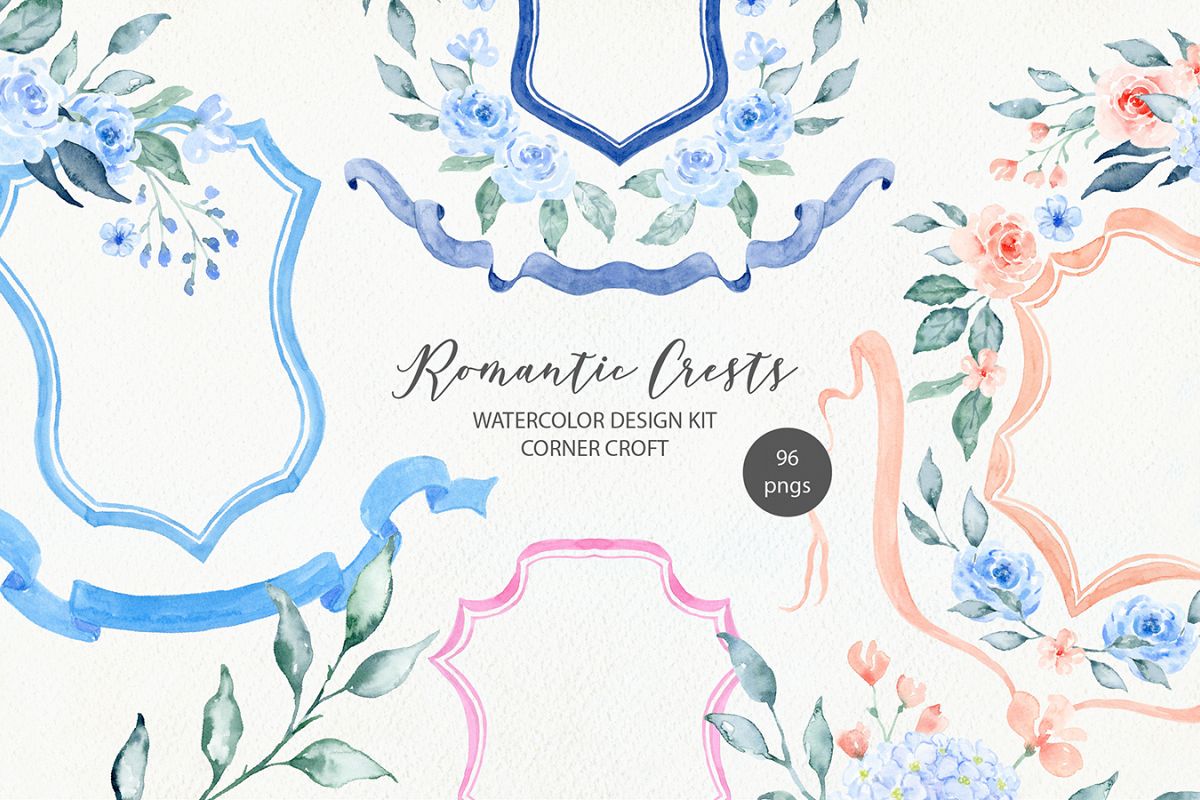 Watercolor Romantic Crest Design Kit example image 1