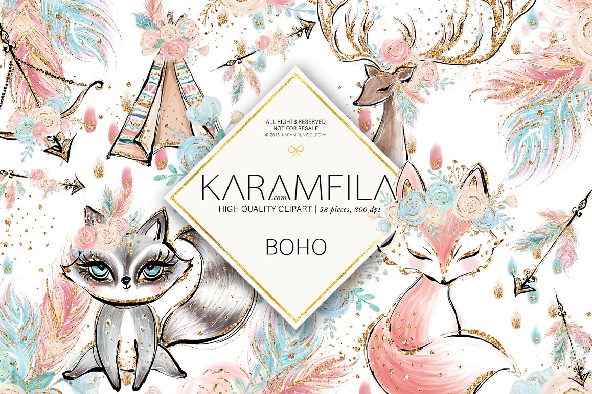 Boho Clipart (76666) | Illustrations | Design Bundles