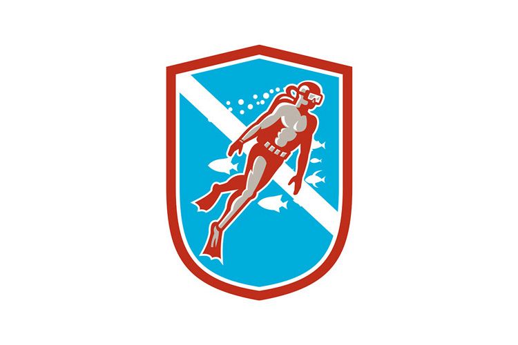 Scuba Diver Diving Going Up Shield Retro example image 1