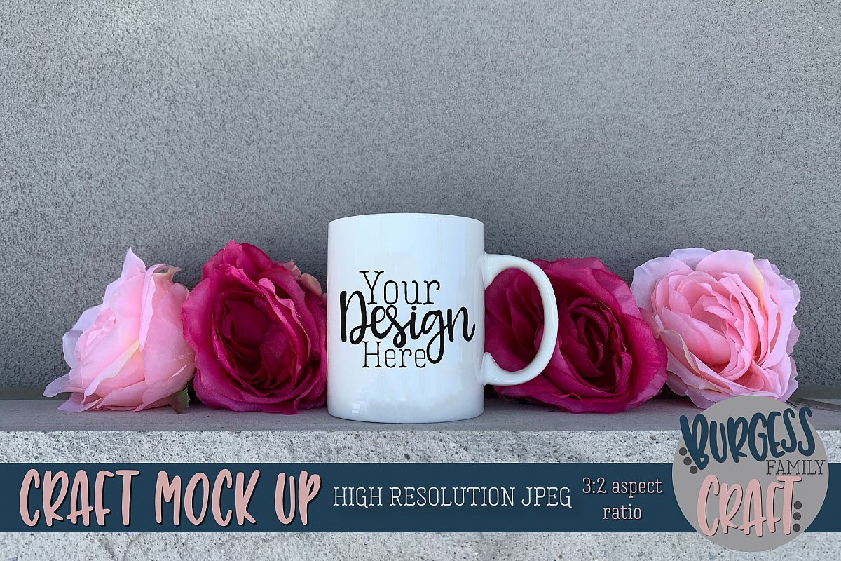 Pink flower mug coffee Craft mock up|High Res JPEG example image 1