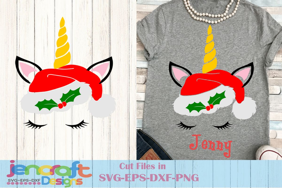 Download Christmas Unicorn SVG - Santa hat eyelashes Design cut file
