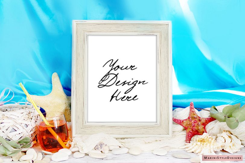 8x10 Summer Frame mockup, vertical frame mockup on Beach 964 example image 1