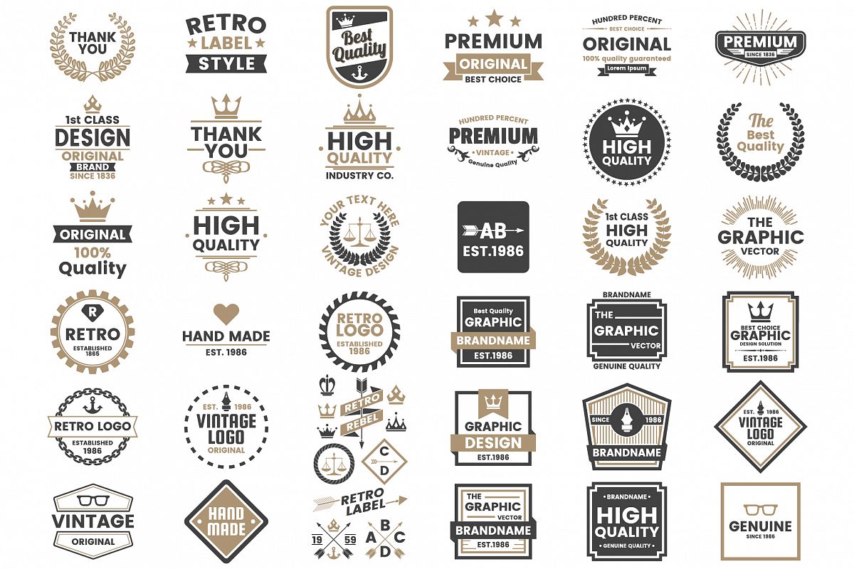 Vintage Badge & Objects Vector Set example image 1