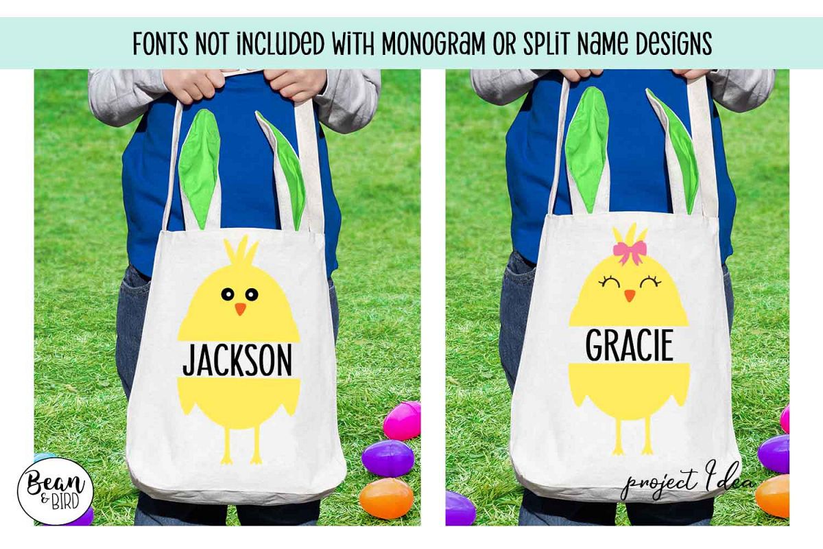 Easter Chicks Monograms Split Name SVG example image 1