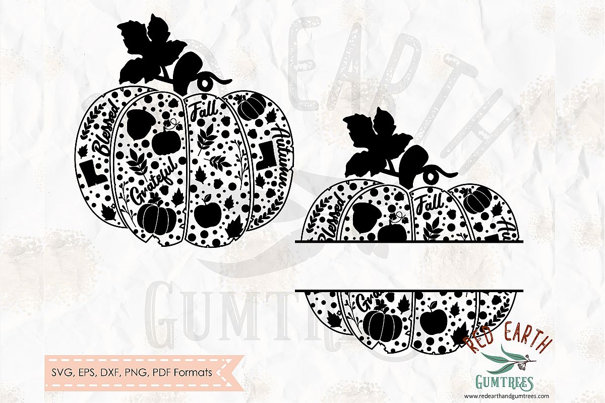 Pumpkin split monogram frame, Pumpkin decorated SVG,DXF,PNG example image 1