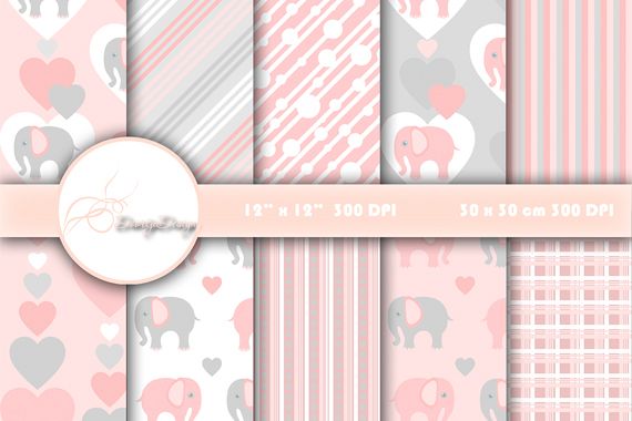 Digital paper pack Elephant Pink example image 1