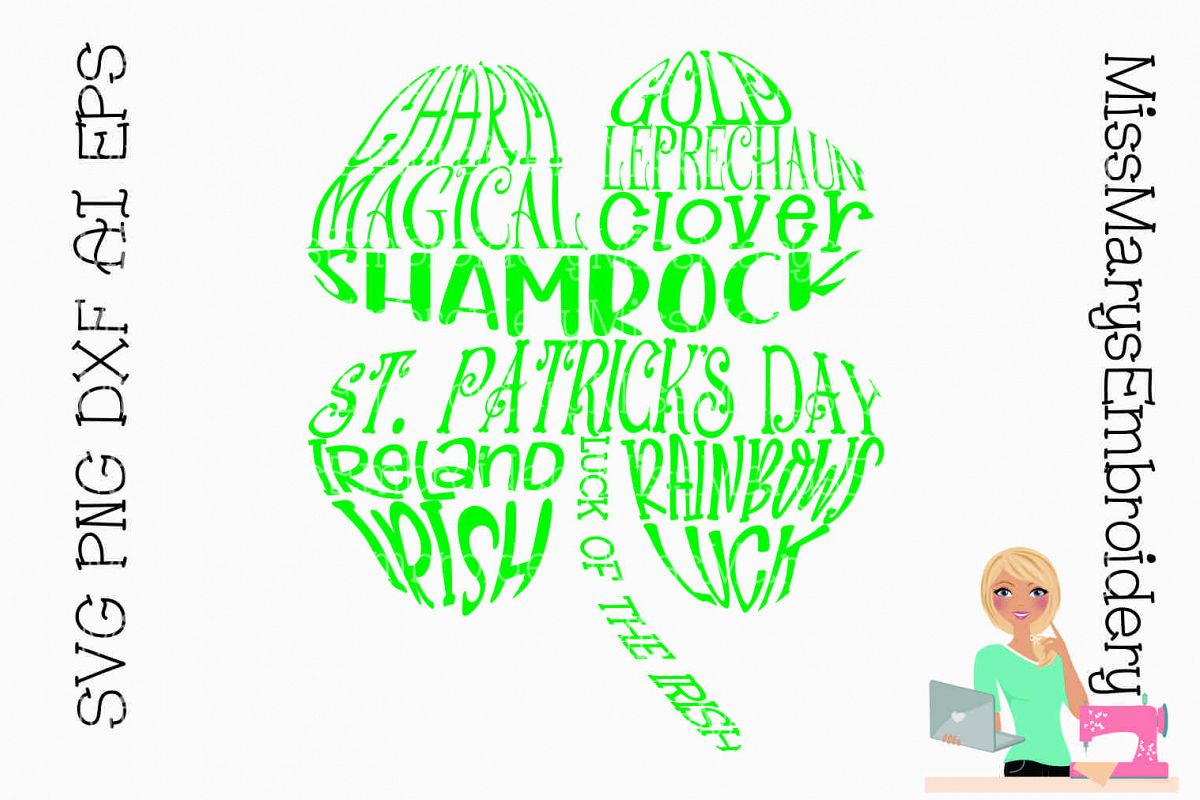 Four Leaf Clover Word Art SVG Cutting File PNG DXF AI EPS example image 1