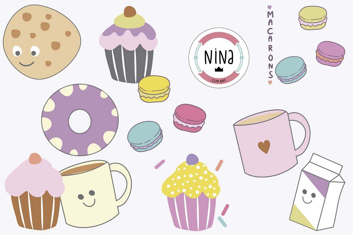 Sweet Bakery Clip Art, 10 PNG files, Cupcakes and macarons example image 1