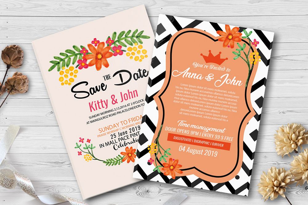 Double Sided Floral Wedding Invites example image 1