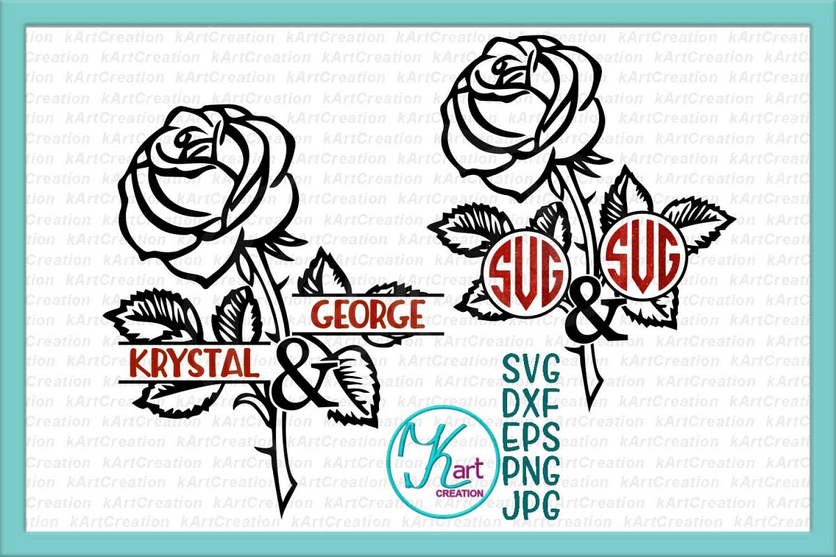 Valentines day Rose couple monogram frame for name svg dxf example image 1