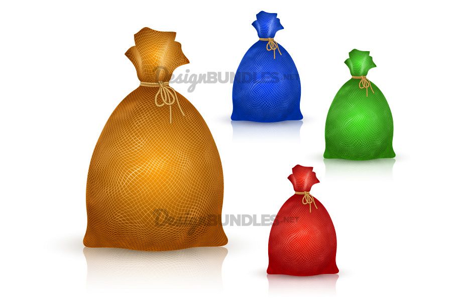 Vector Sack Bag Burlap Rope Realistic Filled Icon Set example image 1