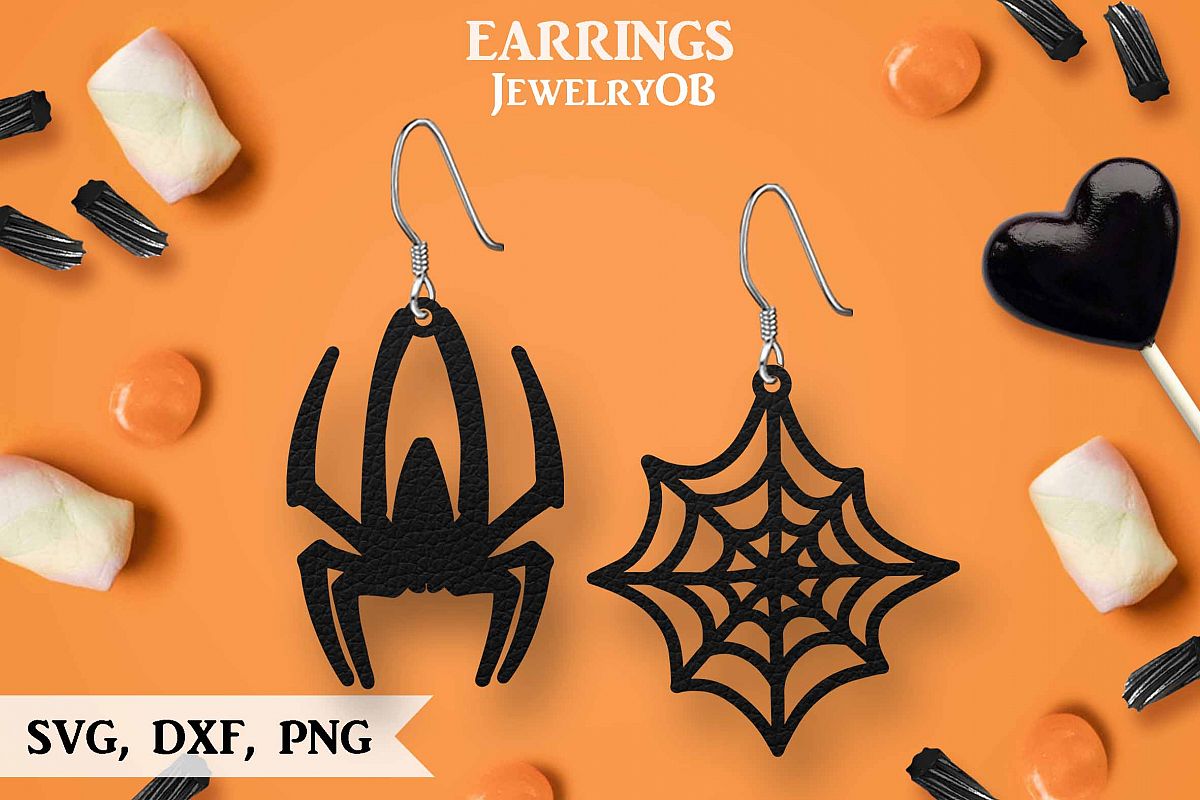 Halloween Earrings, Cut File, SVG DXF PNG Formats, Spider example image 1