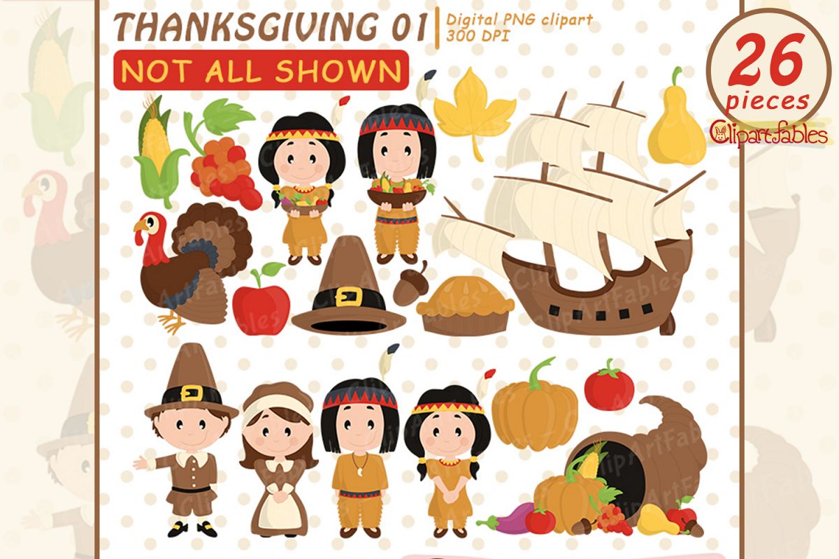 Happy Thanksgiving Day clipart, turkey, autumn art - INSTANT example image 1