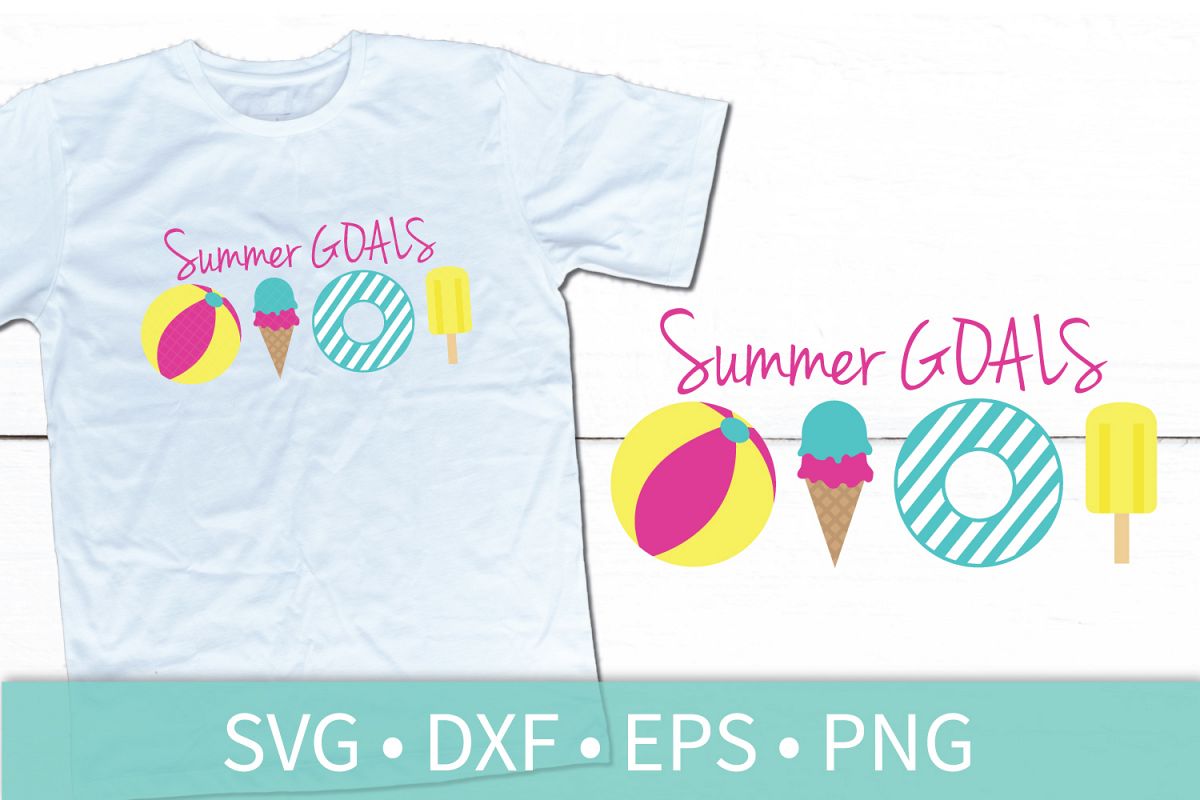 Summer Goals SVG - Beach Ball - Ice Cream Cone - Pool Raft example image 1