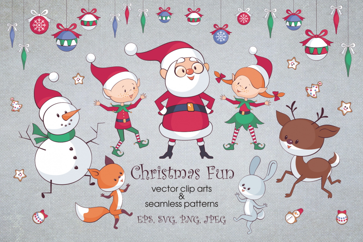Christmas fun. Vector clip arts and seamless patterns example image 1